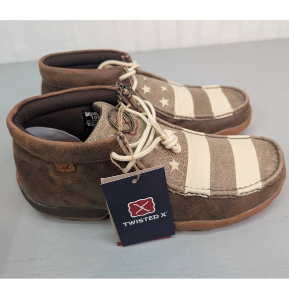 Twisted‎ X Shoes Driving Moc Moccasin Mens Sz 10M USA Flag Brown Casual MDM0075